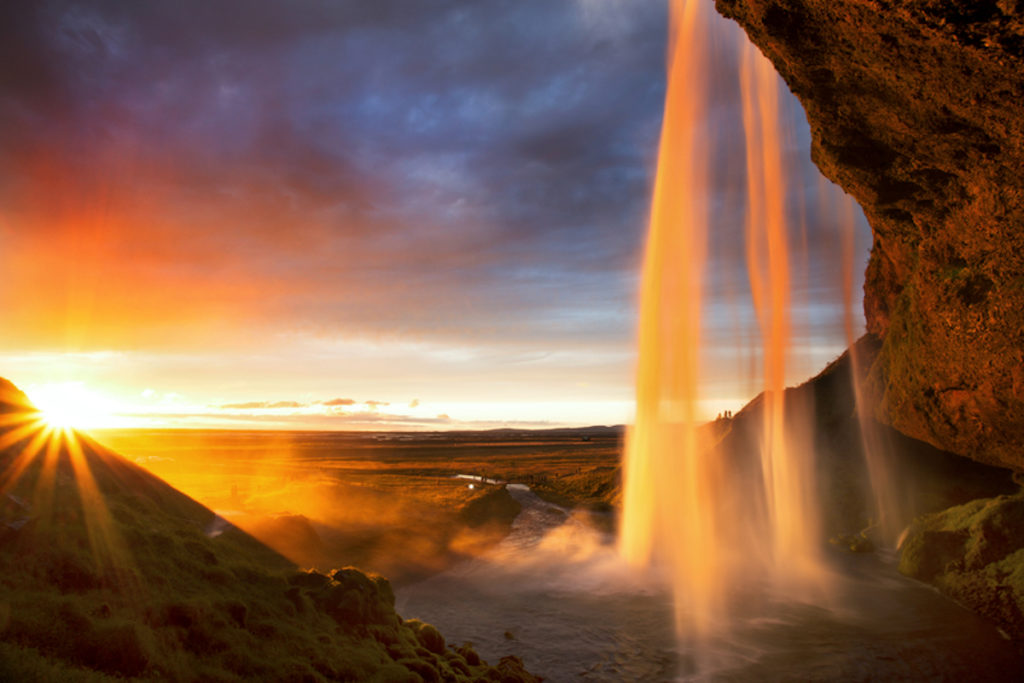 Sunset over a waterfall